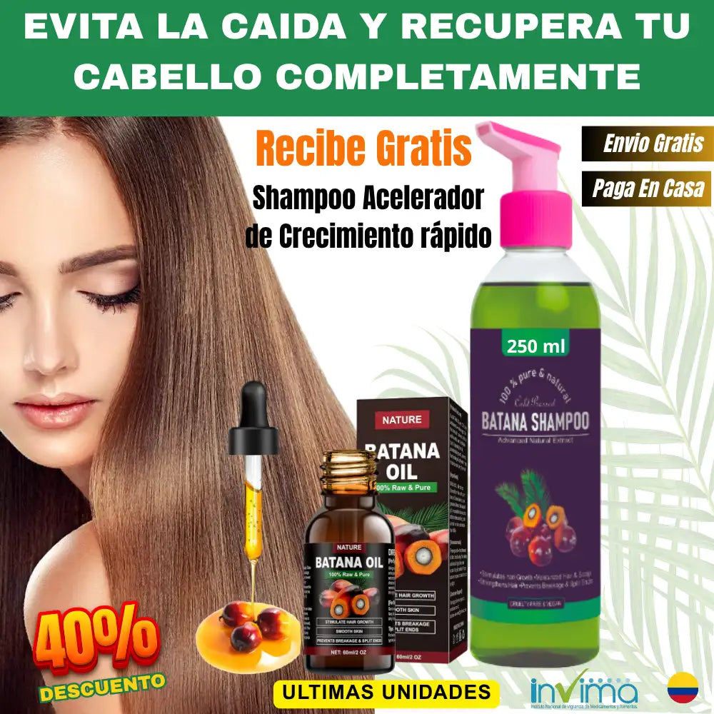 Batana Oil® Aceite de Batana 🥭 - Recupera tu cabello y detén la caída desde la raíz + Shampoo Acelerador de Crecimiento de Regalo  🎁