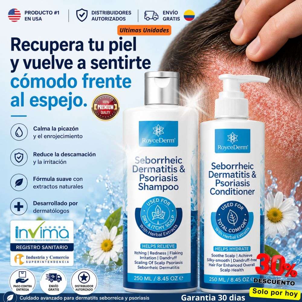 Combo Bioregenerativo de cuero cabelludo Roycederm Shampoo + Acondicionadora - Solo por hoy 30% de Descuento 🚀