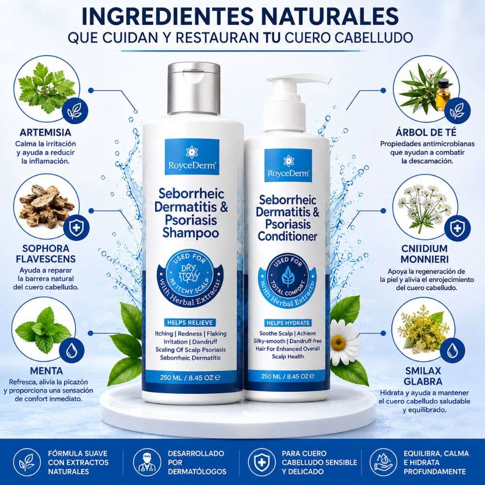 Combo Bioregenerativo de cuero cabelludo Roycederm Shampoo + Acondicionadora - Solo por hoy 30% de Descuento 🚀