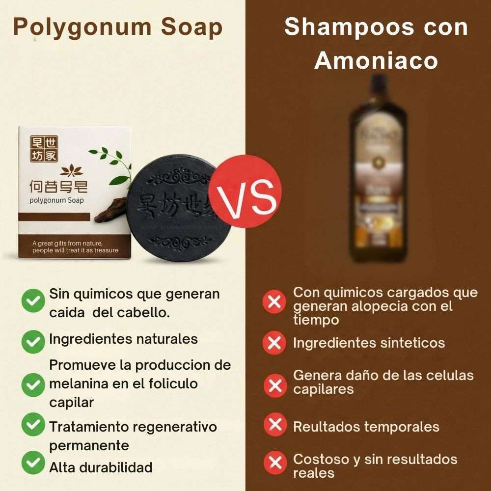 Polygonum Soap®🫚Shampoo en barra Anticanas: Paga 1 y Lleva 2 ¡Super Oferta SOLO POR HOY🚀40% de Descuento!