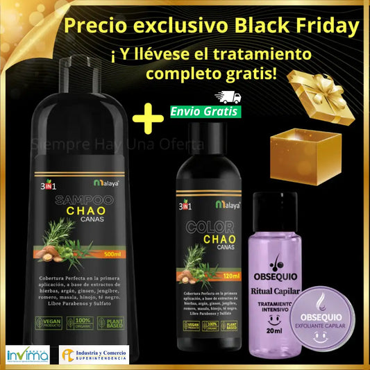 Chao Canas  Shampo 🧅: Recupera el color natural de tu cabello en minutos y previene la caida 🌿