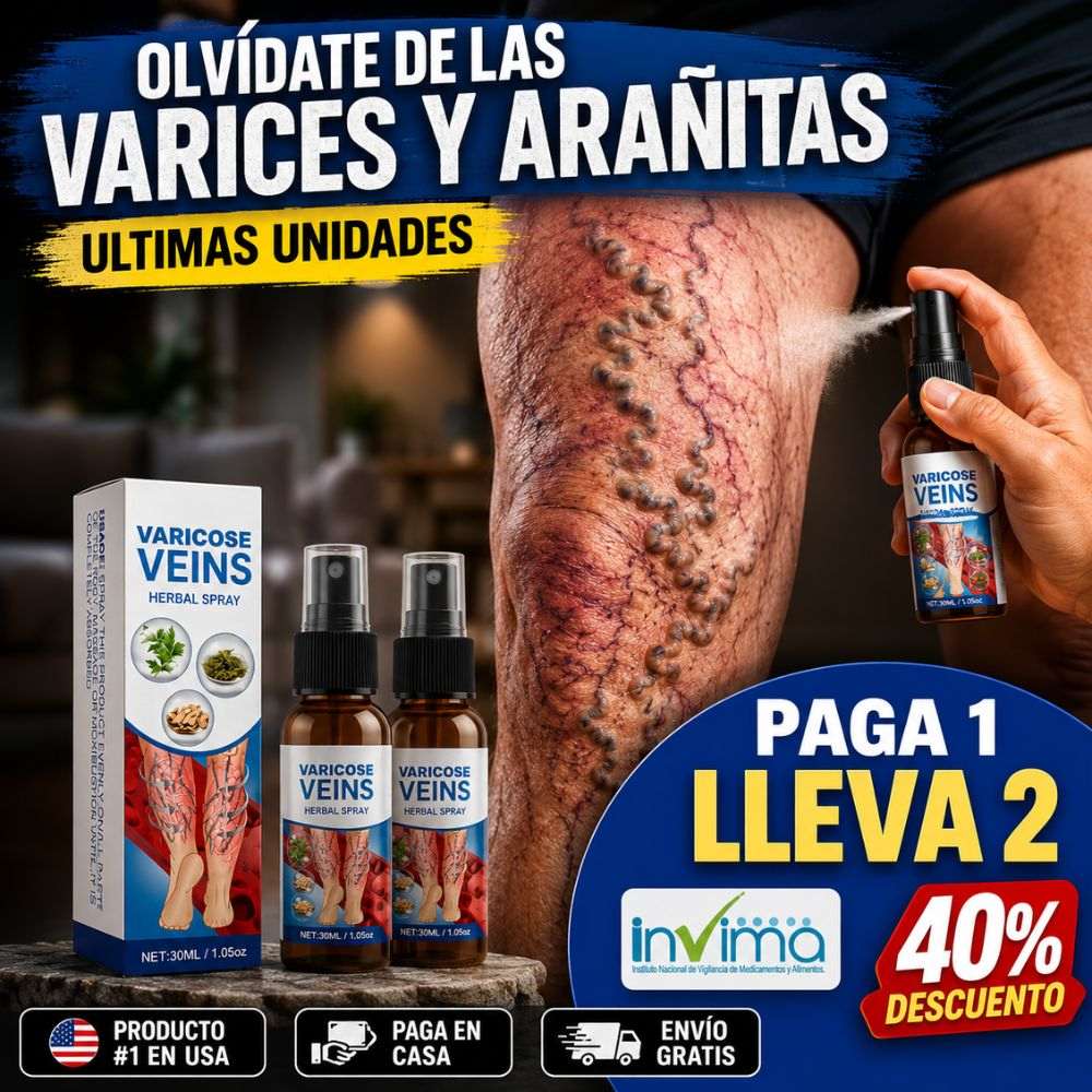 Varicose Veins Spray® : Tratamiento Dermocirculador para varices Paga 1 y Lleva 2 ¡Super Oferta SOLO POR HOY 🚀 40% de Descuento!